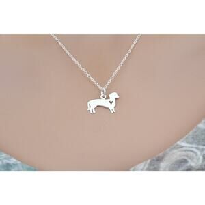 Sterling Silver Dog Charm - Dachshund with Heart Necklace